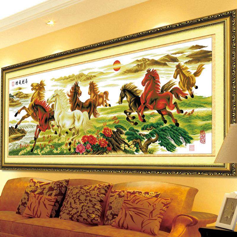 十字绣新款3米精准印花客厅丝线八骏图骏马飞腾马到成功