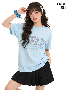 鹿山野 严选美式高街字母刺绣短袖t恤2026夏季学生设计感宽松纯棉