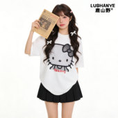 鹿山野 T恤上衣潮 宽松潮流kt猫印花圆领纯棉短袖 严选2026夏季 新款