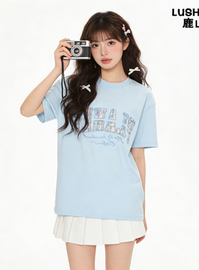 鹿山野 严选宽松韩系chic慵懒风圆领短袖t恤女2026夏季新款百搭潮