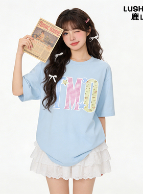 鹿山野 严选日系百搭宽松短袖T恤女多巴胺纯棉学院甜妹风高颜值潮