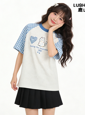 鹿山野 严选回头率超高!!撞色插肩新款多巴胺甜酷T恤百搭独特上衣