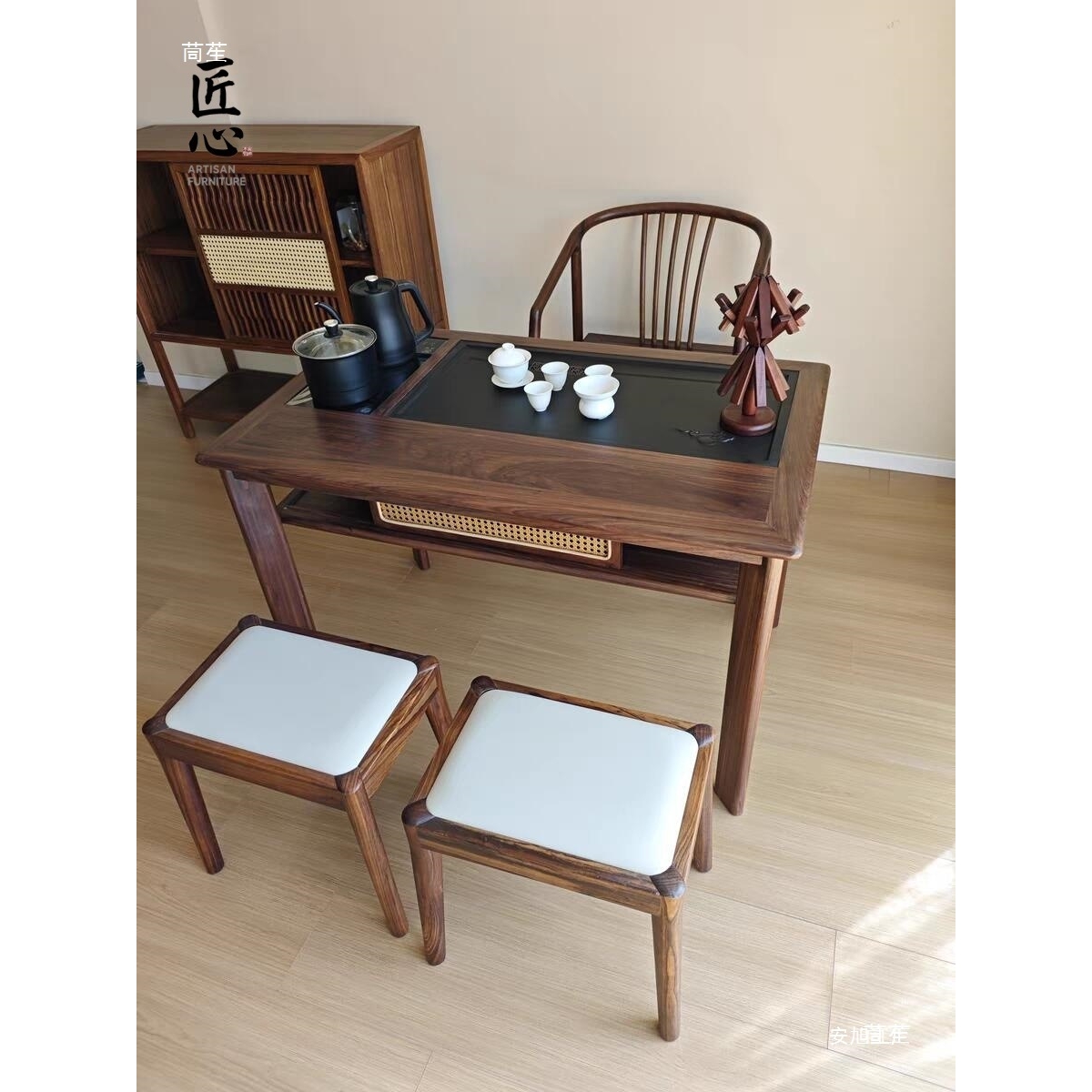 新中式实木茶桌椅组合黑胡桃木茶台小户型禅意泡茶侘阳台泡茶桌