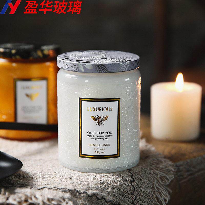 厂家现货香薰玻璃蜡烛杯复古浮雕星空大豆蜡容器香氛烛台带盖