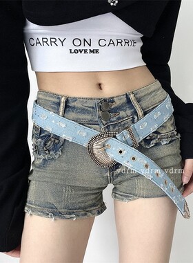 浅蓝色复古牛仔设计感腰带女个性y2k美式风配牛仔裤皮带装饰裤带