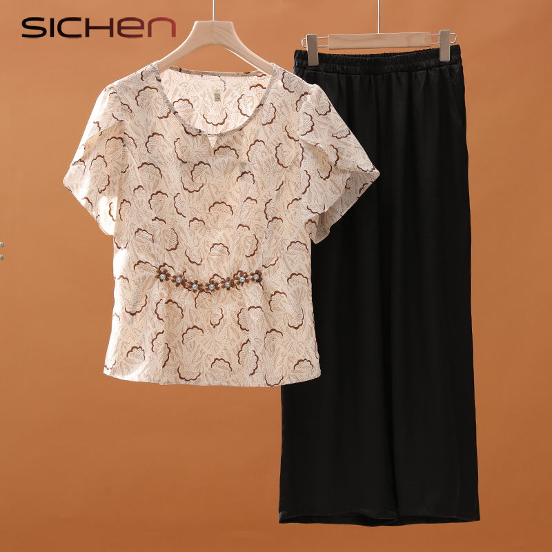2025新款妈妈夏装洋气小衫套装