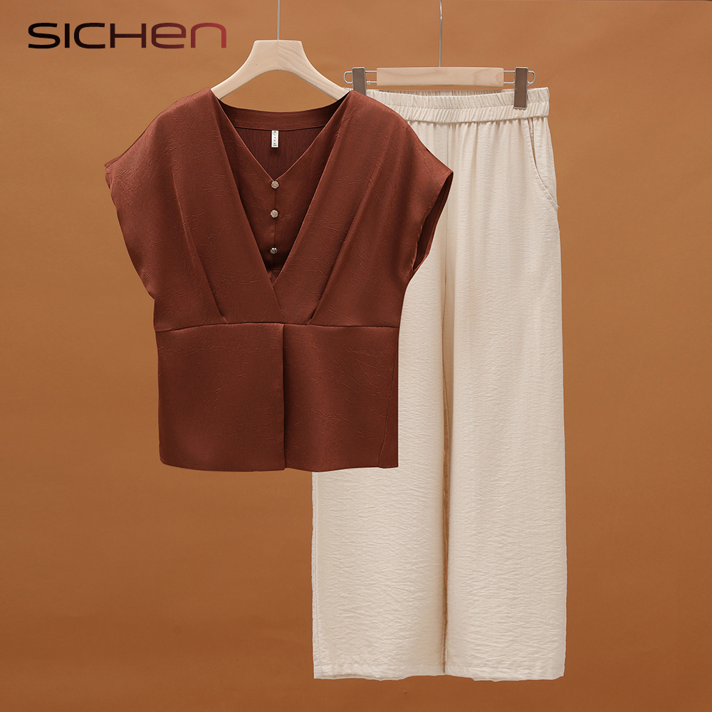 妈妈夏洋气短袖小衫宽松时尚套装