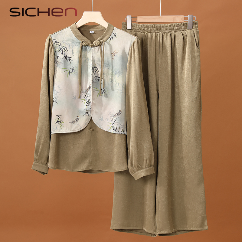 中老年妈妈春秋装气质国风套装