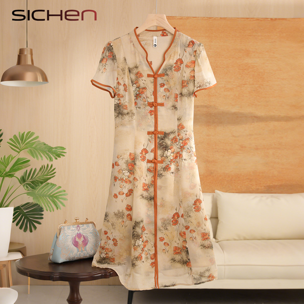 妈妈夏装洋气碎花连衣裙雪纺裙子