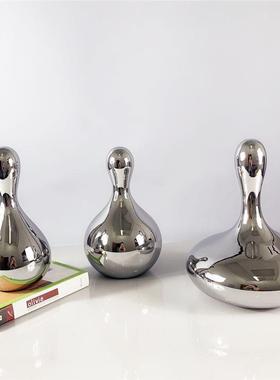 现代简约玻璃银色滴水造型摆件样板间客厅电视柜软装饰品摆设