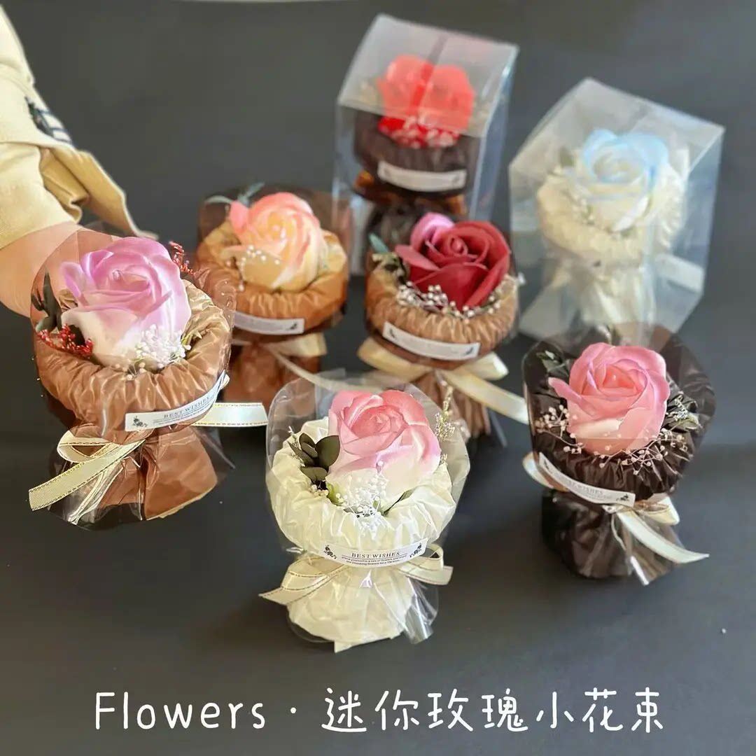迷你口袋见面小花束玫瑰向日葵永生花真花伴手礼生日礼物装饰Q