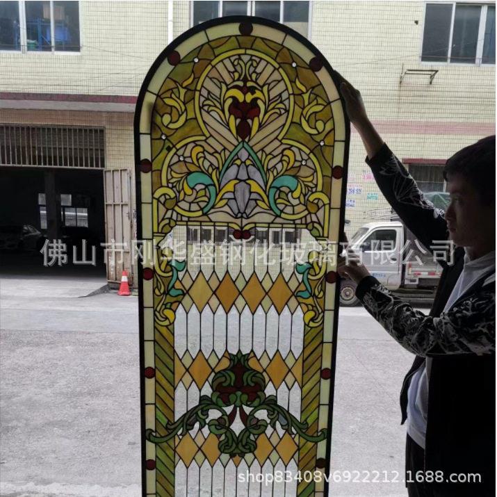 订制门窗艺术玻璃花窗镶嵌欧式彩绘彩色玻璃教堂工程钢化彩釉图片