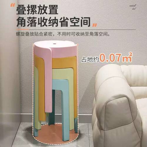 家用简约塑料凳子风车凳可叠放餐桌椅加厚餐厅备用圆凳子朔料餐凳