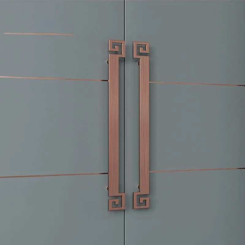 中式大门仿古铜实木门玻璃门拉手现代简约中式轻奢金色实心把手铝