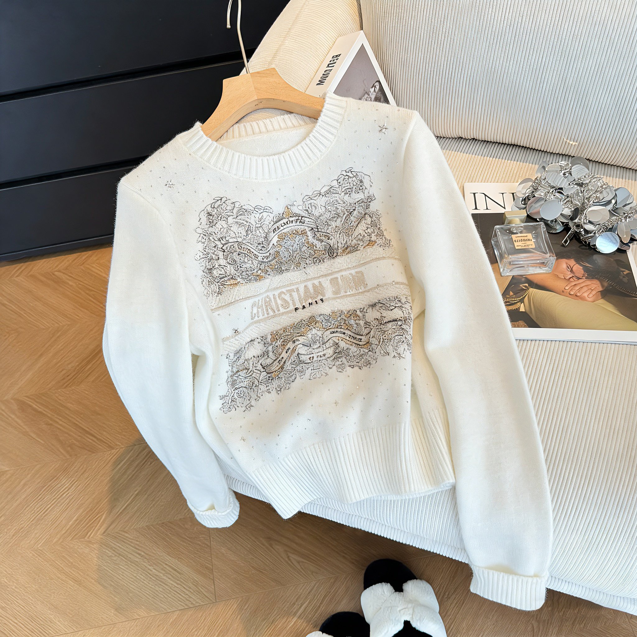 时尚轻奢重工刺绣烫钻针织衫女春秋季欧货设计感宽松显瘦百搭上衣,女装/女士精品,毛衣,淘宝优惠券,粉丝福利购,淘宝优惠卷