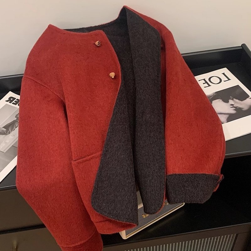 法式简约气质圆领毛呢外套女秋冬季高级感复古显瘦双面呢短款上衣,女装/女士精品,短外套,淘宝优惠券,粉丝福利购,淘宝优惠卷