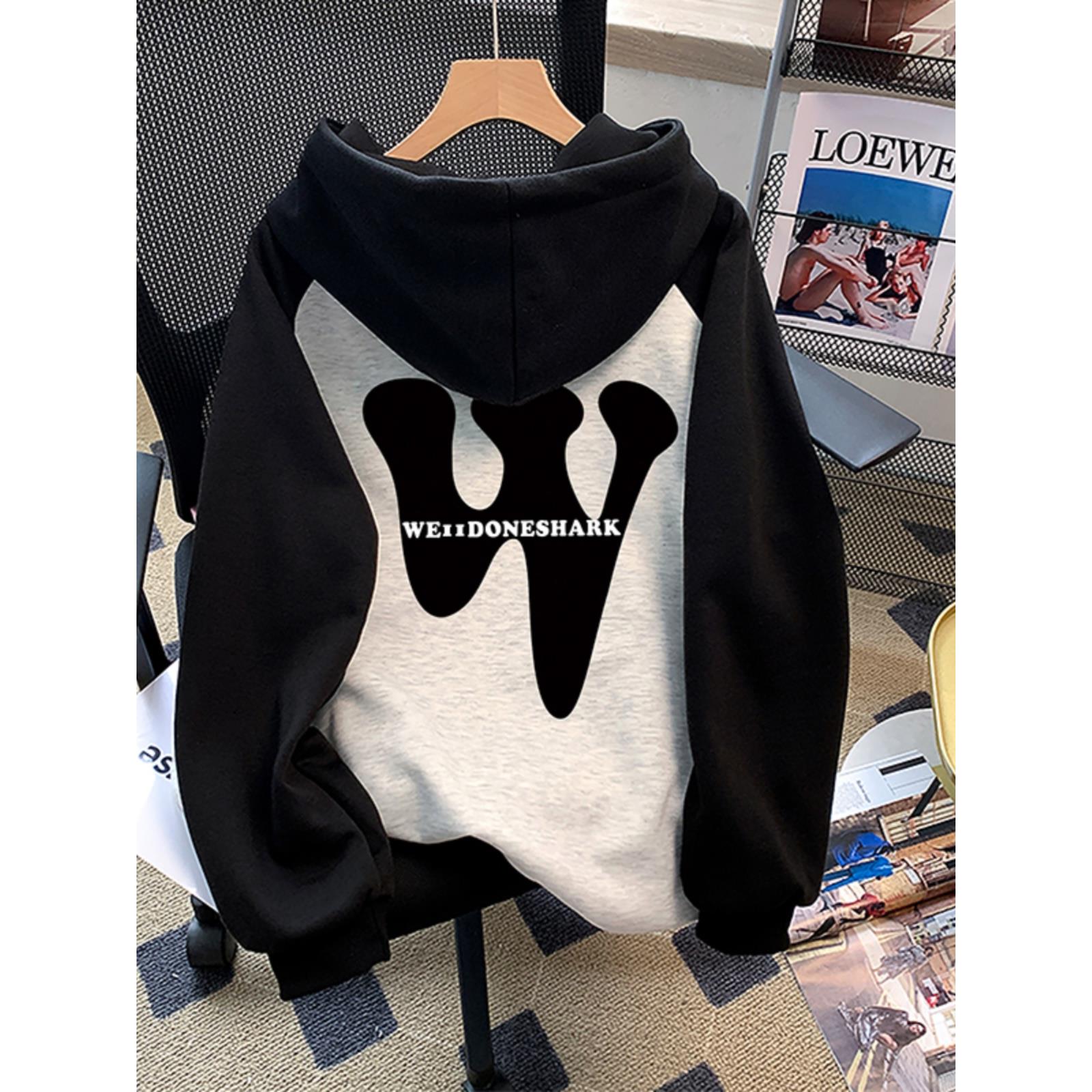 美国覆古大号女式运动衫2024新春秋季宽松的欧洲热风格连帽上衣夹