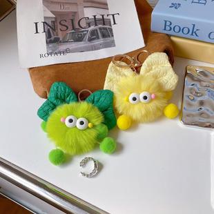 可爱蝴蝶结毛球钥匙扣挂件小煤球玩偶公仔包包挂饰卡通汽车钥匙链