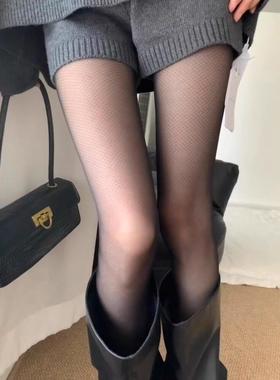 黑色小菱格丝袜女秋冬超薄0d高透打底裤防勾丝灰色丝袜配光腿神器