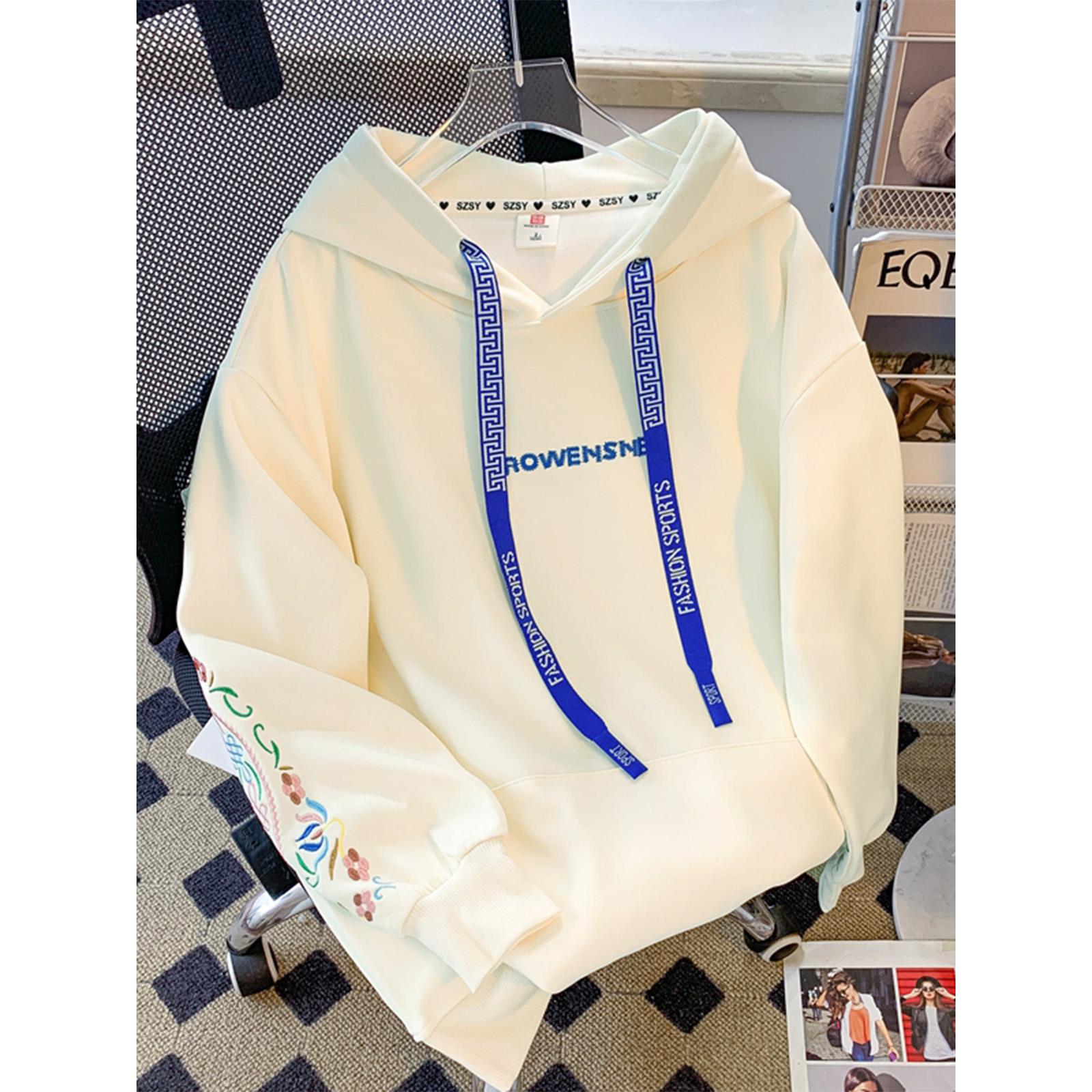 冷风格高端重型绣花连帽运动衫2024新韩国风格宽松懒散风格上衣