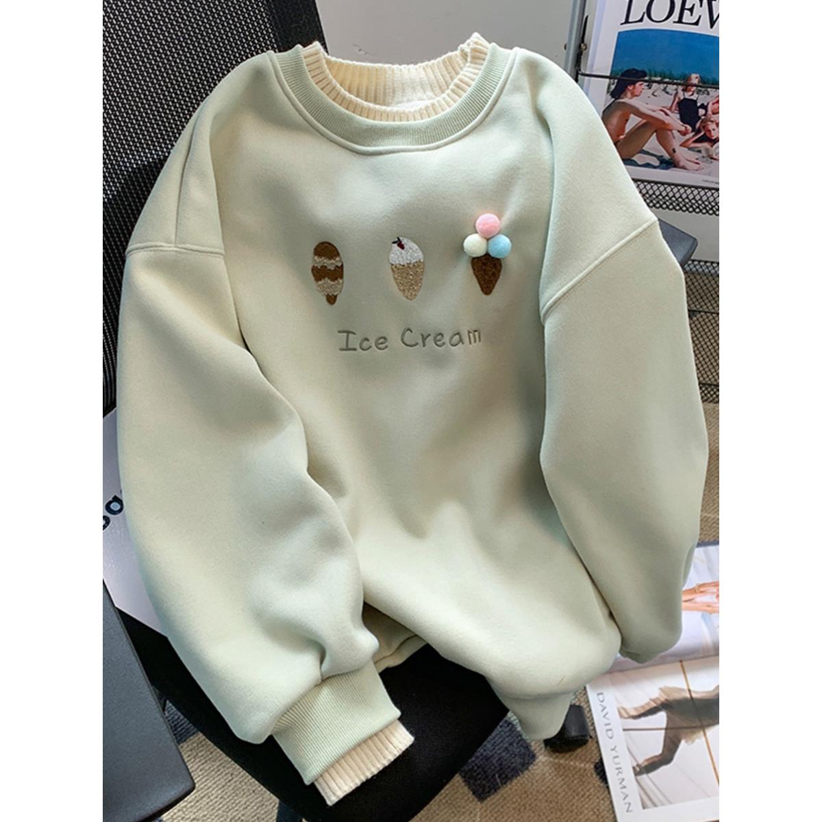 设计感小众假两件卫衣女2023新款秋冬季加绒加厚宽松独特别致上衣