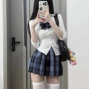 套装 学院风纯欲收腰显瘦紧身白色衬衫 狗短jk制服格裙正版 夏季 短袖