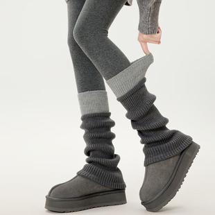 灰色针织袜套女中筒秋冬季 设计感粗线堆堆袜拼色y2k小腿腿套