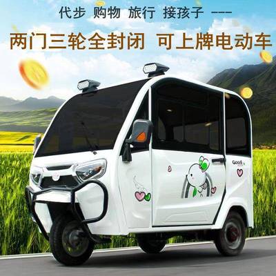 可上牌全封闭式电动三轮车新国标家用小型新能源带棚老人代步用车