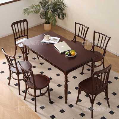 法式中古风实木餐桌长方形家用客厅美式餐厅咖啡桌小户型创意书桌