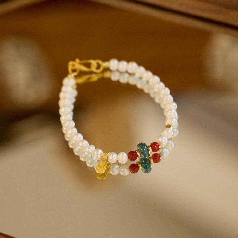 天然极光淡水珍珠手链女蓝水翡翠千里江山手链国潮闺蜜礼物