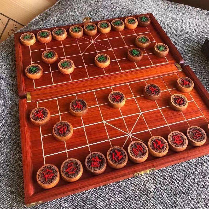 清仓棋盘紫檀实木折叠棋盘仿立体中国象棋盘红花梨折叠高档标准
