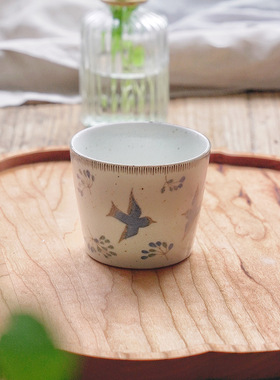 餐具/杯/复古蓝色飞鸟手握猪口杯A-1-0407-4965583703266-D