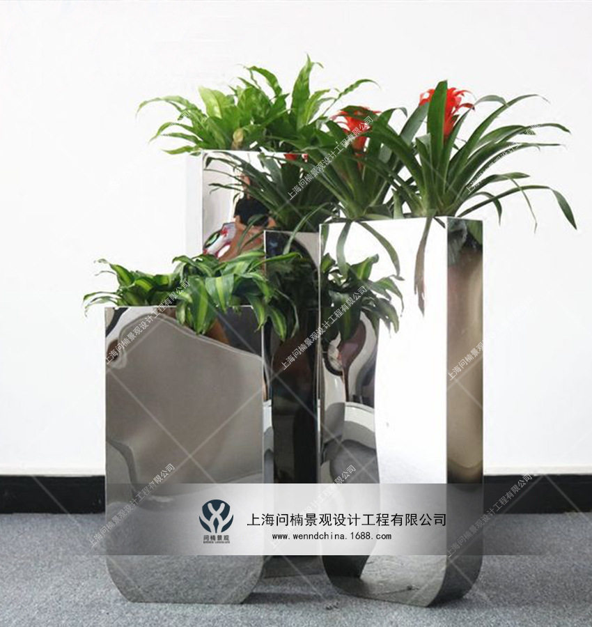 商业美陈 商场植物花盆装饰不锈钢金属材质花缸花艺花器