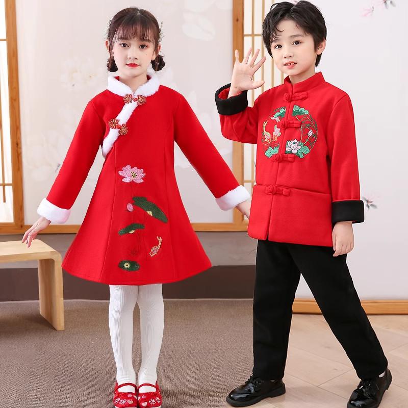 儿童拜年服加绒加厚新年女童汉服唐装