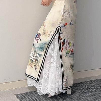 旗袍内搭衬裙蕾丝半身裙松紧复古百搭叠穿打底裙搭配马面花边长裙