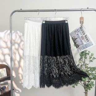 蕾丝罩裙半身裙旗袍叠穿单层软网纱花边打底裙旗袍防走光短裙长裙