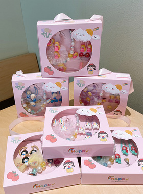 儿童饰品礼盒套装小女孩发饰首饰生日礼物公主项链耳环手提盒