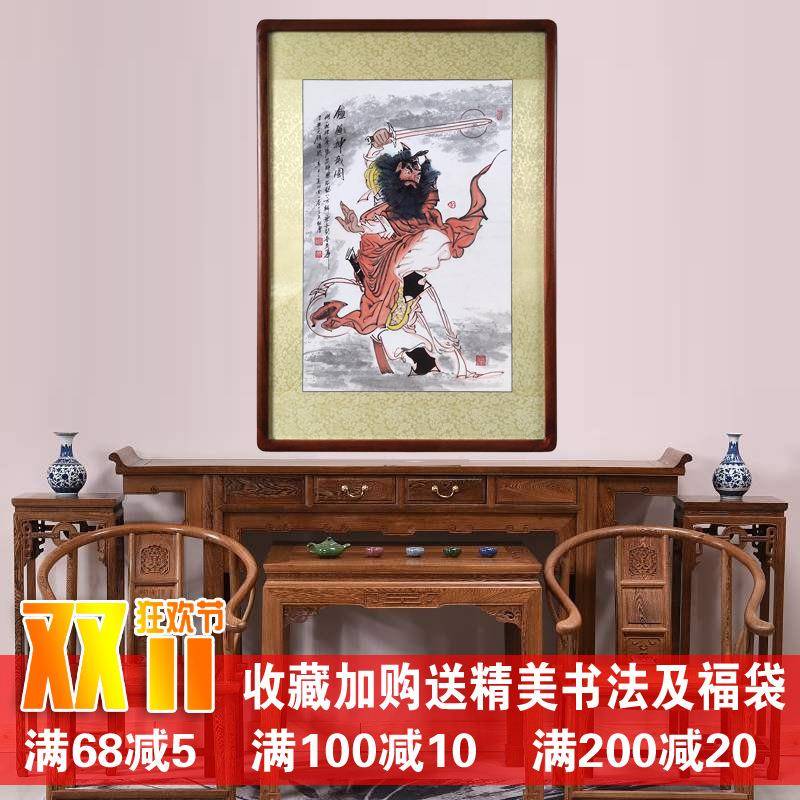 【折扣价】61K3纯手绘钟馗引福农村中堂卷轴朱砂国画人物画像玄关