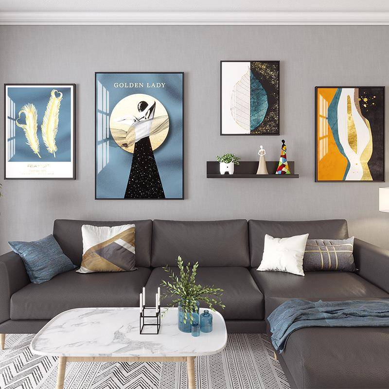 现代客厅晶瓷铝合金装饰画置物架组合艺术挂画卧室墙画框图片