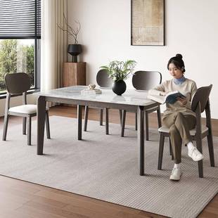 岩板餐桌白蜡木全实木桌子吃饭家用长桌餐厅饭桌民族