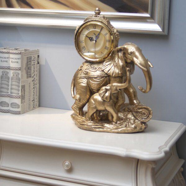 欧式大象座钟客厅复古钟表装饰时钟个性创意静音艺术摆件家用台钟