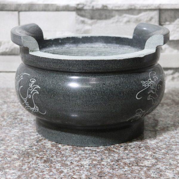 惠安石雕石头圆香炉寺庙祠堂户外供奉祭祀龙凤图案花瓶烛台摆件