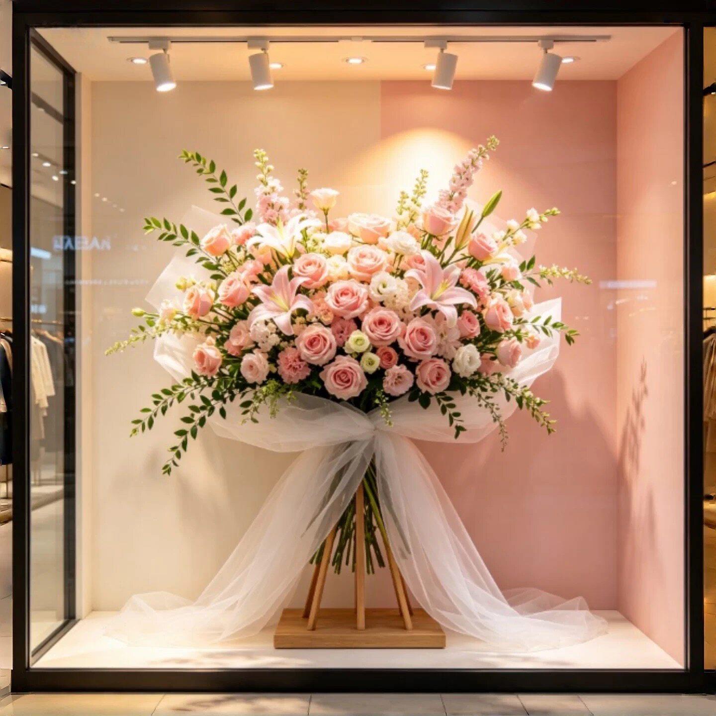 店铺橱窗服装店粉色玫瑰百合仿真花商业装饰大花束摆件婚庆道具