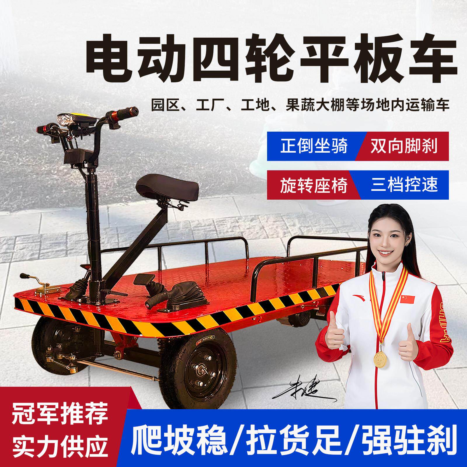 电动平板车搬运车工地推车倒骑驴大棚养殖载重运输工程四轮平板车