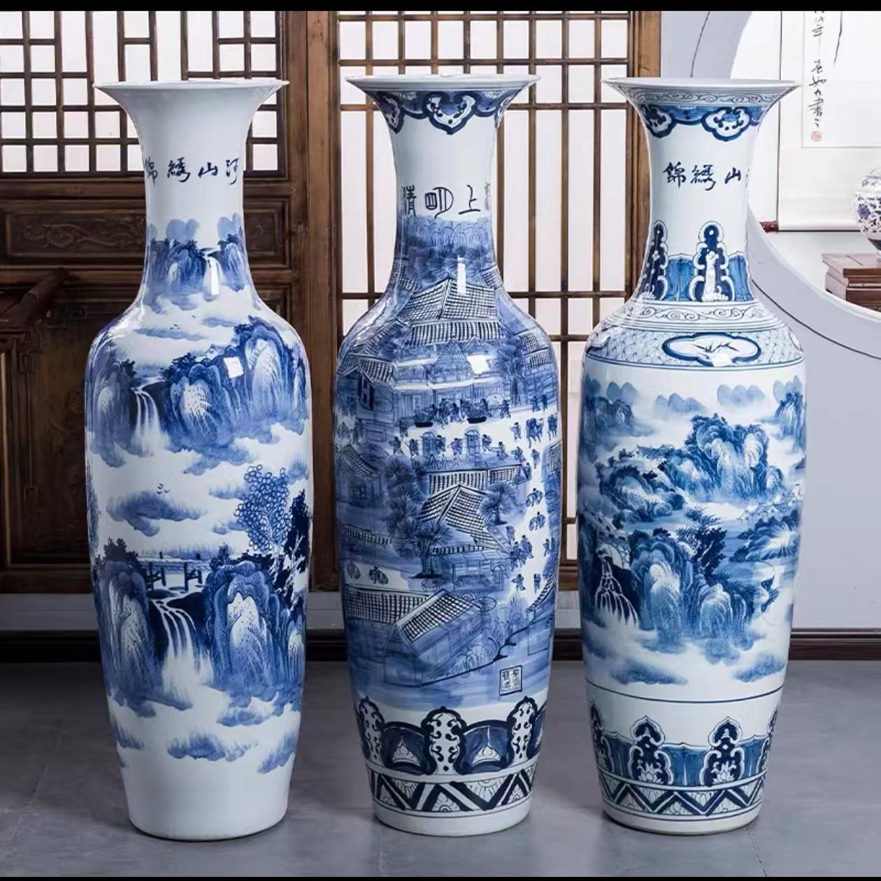 景德镇手绘陶瓷器落地大花瓶中式家居客厅装饰大摆件乔迁开业礼品