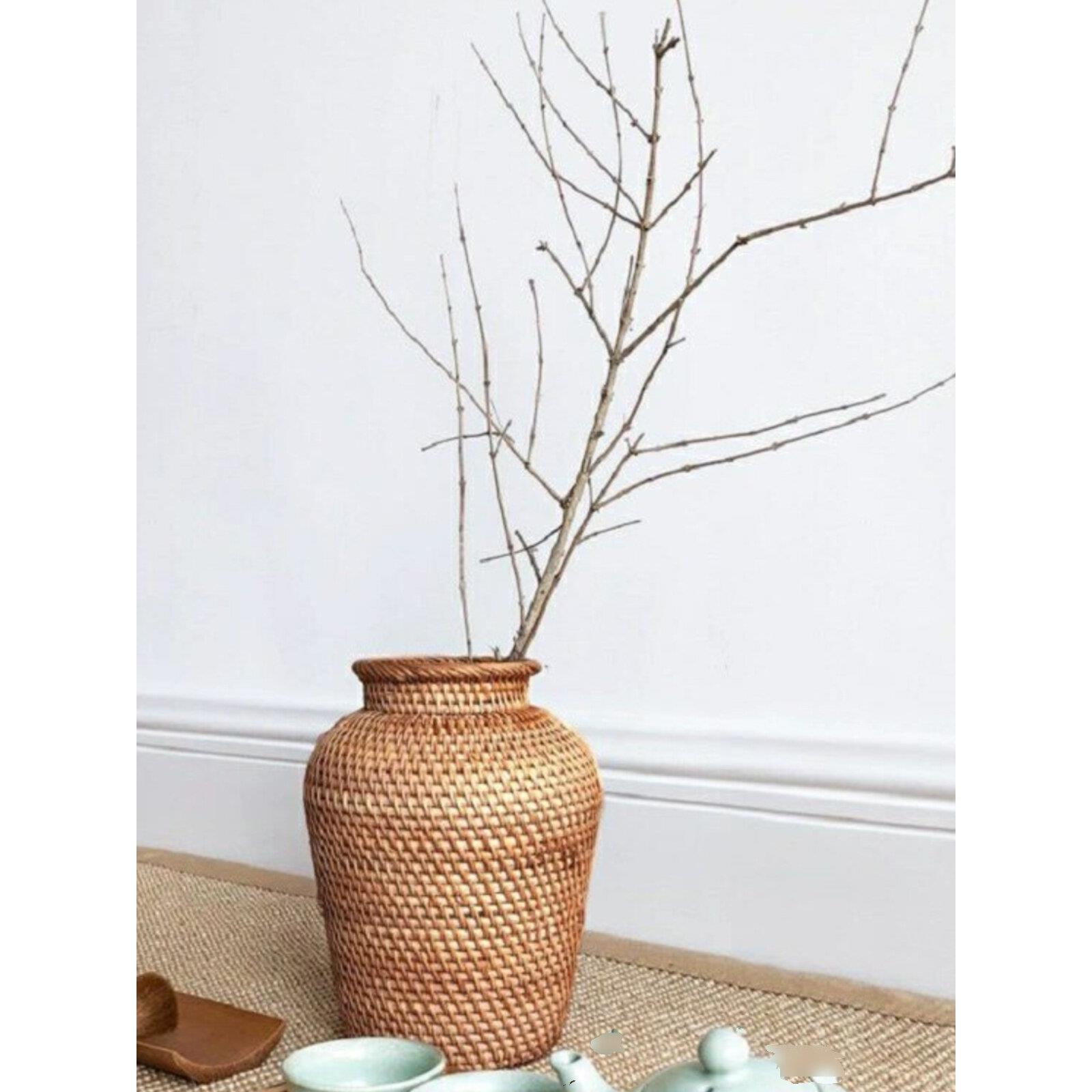 藤编大肚花瓶家居客厅干花插花容器北欧装饰花篮简约款小号摆件