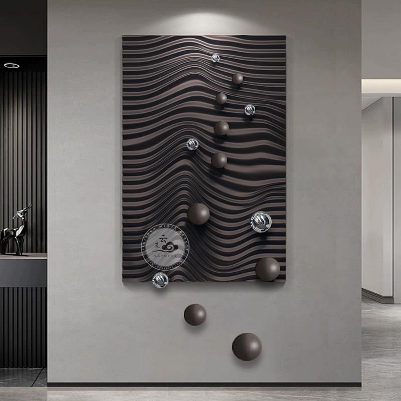 现代简约不锈钢球玄关装饰画大气走廊过道挂画创意立体浮雕实物画