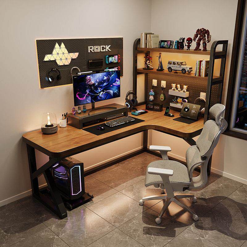 实木电脑桌台式家用办公桌卧室书桌一体桌简约现代电竞桌椅组合