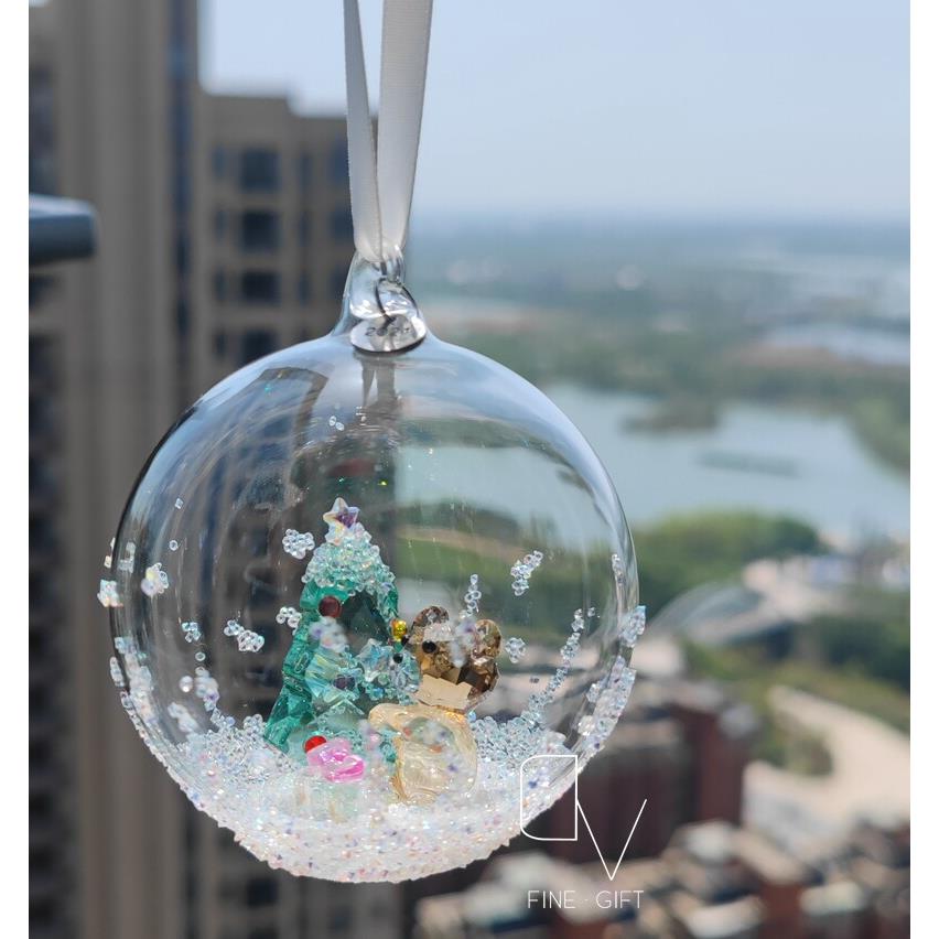新款奥地利水晶BLING闪钻圣诞球汽车挂件内饰后视镜车载饰品熊球