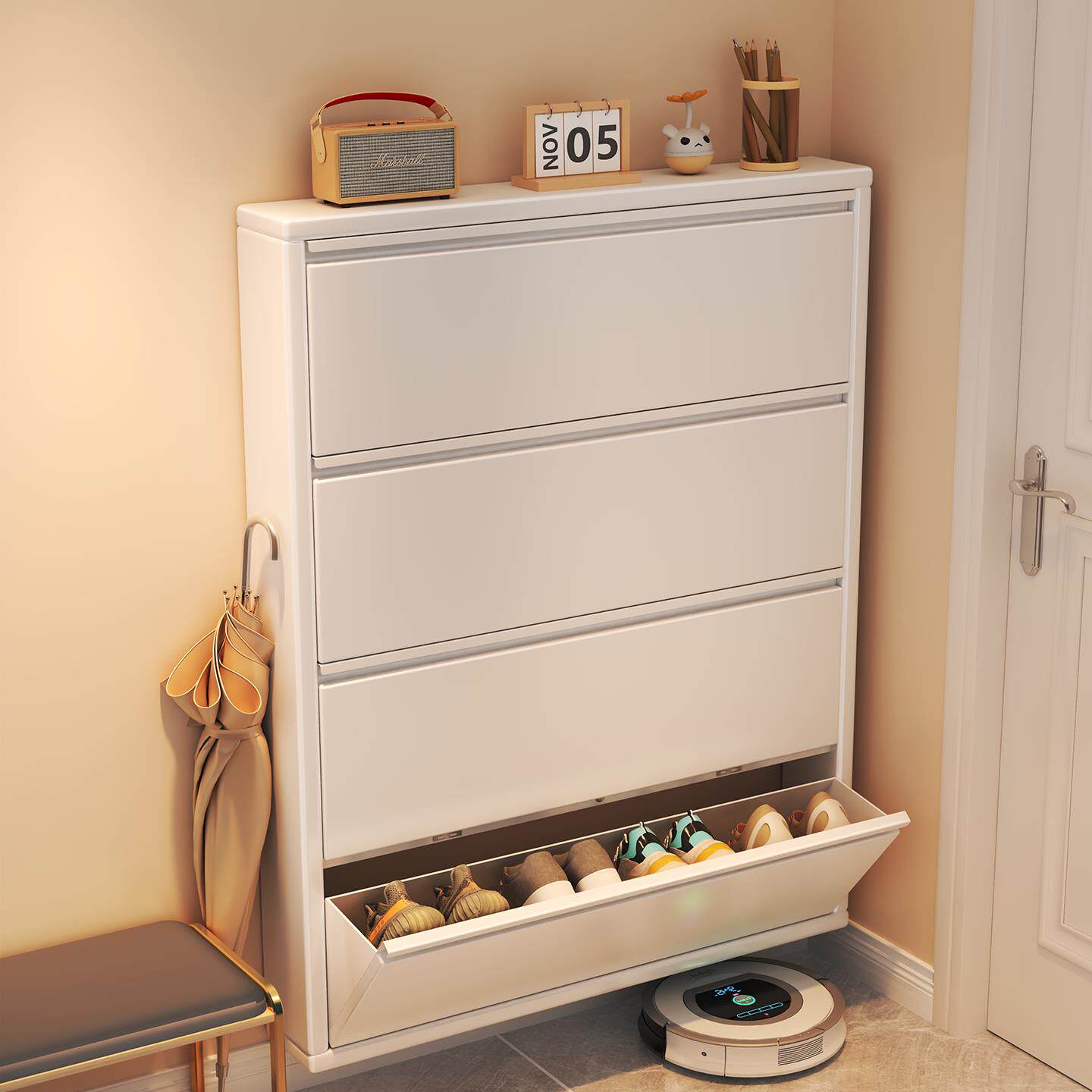 15cm超薄钢制翻斗鞋柜家用门口一体挂墙悬空小户型玄关柜极窄鞋架